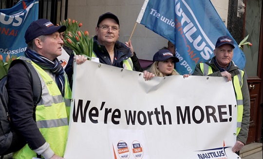 Image:Staff members had travelled from Rotterdam to London to present the petition signed by 90 employees to chief executive Nick Brown. Workers are asking for a pay rise reflective of the high rate of inflation and union recognition. Image: Nautilus International