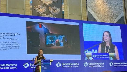 Image:Head of the ITF Seafarers' Trust Katie Higginbottom at the Crew Connect conference in Manila, where she presented the findings of the  Trust's latest report confirming the alarming decline of shore leave for seafarers globally. Images ITF Seafarers' Trust