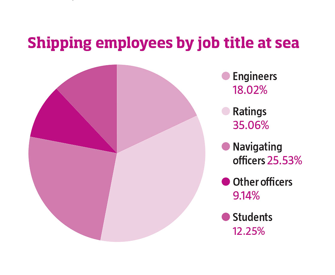Image: Danish union feature tax pie chart shoiwng shipping employees by job title at sea. Image: Danish union feature tax pie chart shoiwng shipping employees by job title at sea.