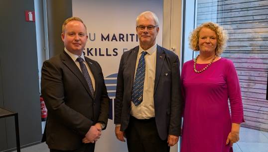 Image:(R-L) Nautilus assistant general secretary Sascha Meijer with Council deputy vice chair Captain Henk Eijkenaar and head of international relations Danny McGowan in Brussels. Image: Nautilus International