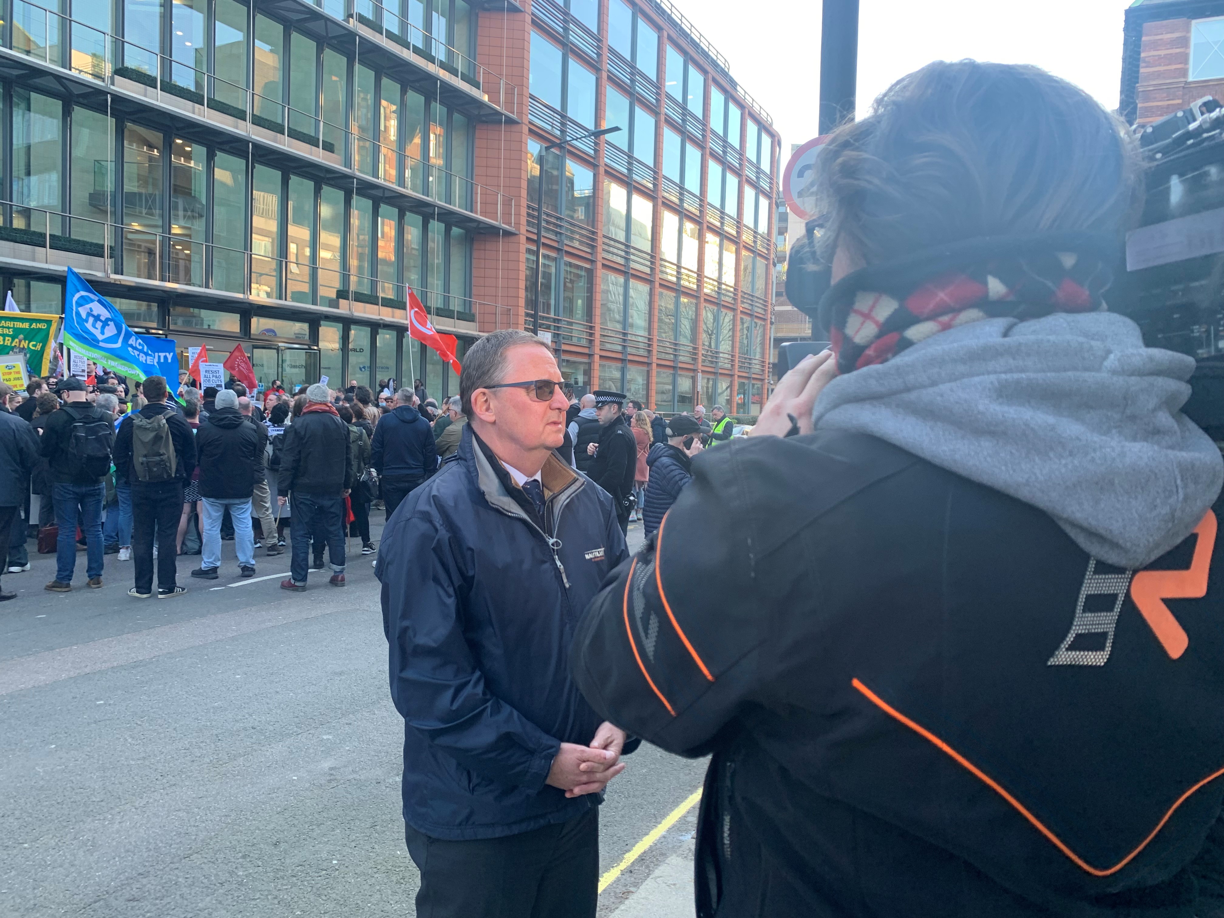 Nautilus general secretary Mark Dickinson speaking during the P&O Ferry protests in London in 2022. Image: Nautilus International Image:Nautilus general secretary Mark Dickinson speaking during the P&O Ferry protests in London in 2022. Image: Nautilus International
