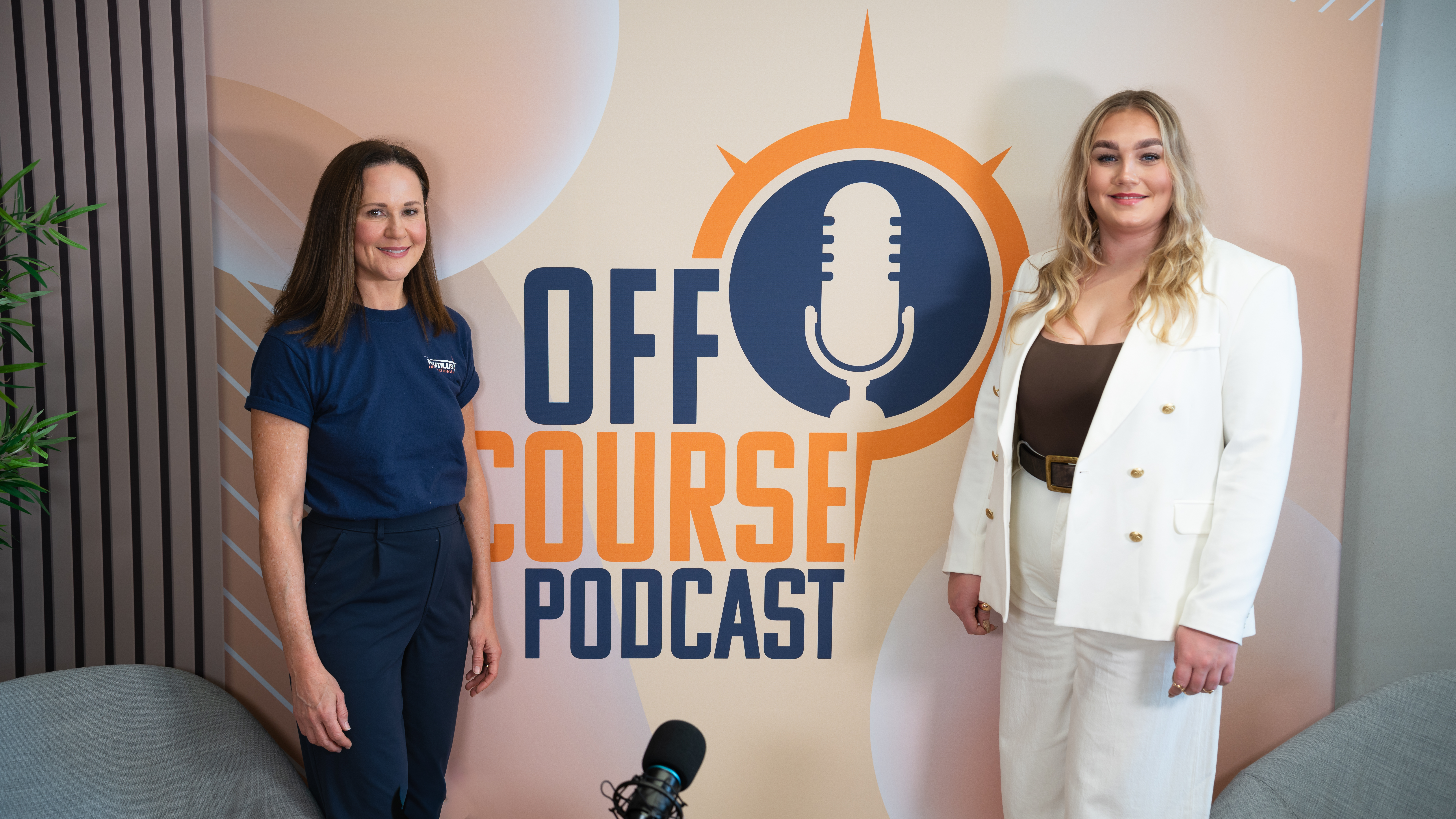 Image:Amilia Busby (right) during her podcast interview with Helen Kelly, Nautilus director of communications, campaigns and digital.